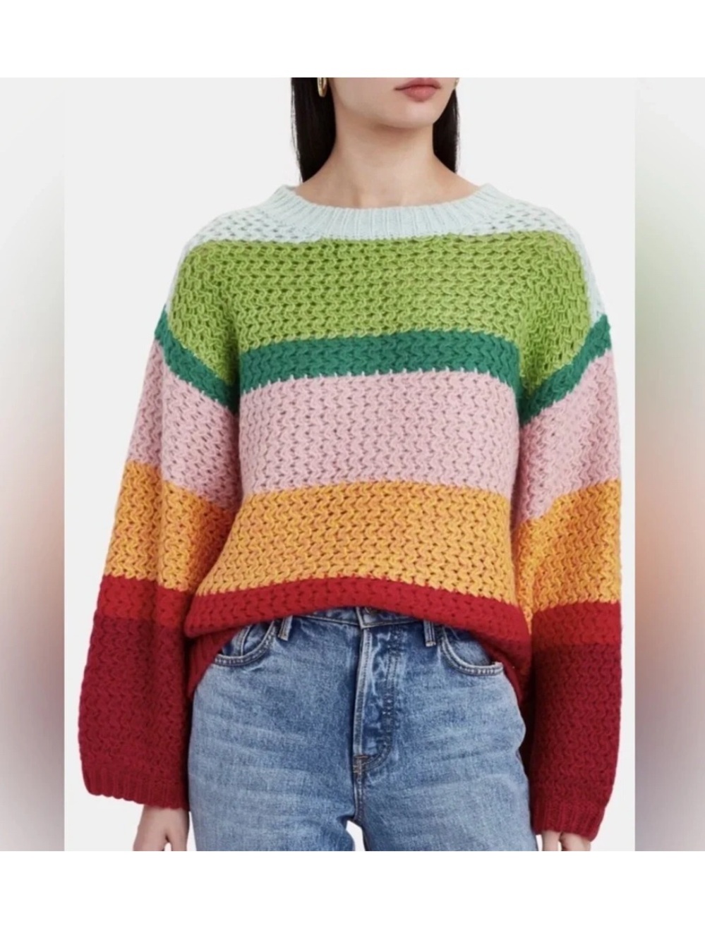 FARM Rio Bataeu Striped Rainbow Multicolor Knit Sweater - Women